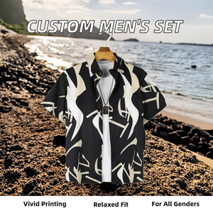Customizable <b>Men's</b> Hawaiian Beach Casual Loose Printed Shirt and <b>Shorts</b> Two-Piece Set for Summer Fashion Trends - Product Image 3