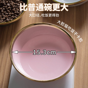 Bol en céramique personnalisé pour animaux de compagnie, design incliné, antidérapant, pour l'alimentation et l'eau des chats et des chiens, forme arrondie, rose, vert, bordure dorée - Product Image 5