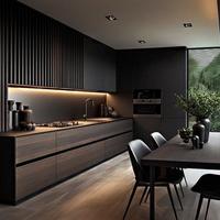 Meuble de cuisine Shaker de luxe noir avec portes en MDF pour appartement