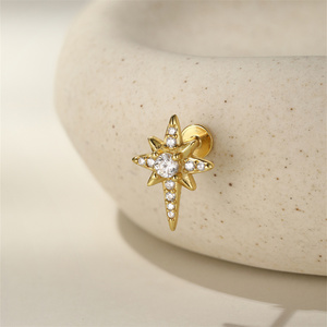 925 <b>Sterling</b> <b>Silver</b> with Crystal Fringe Crown Geometric Marquise 5A Zircon Flat Back Piercing <b>Earrings</b> - Product Image 5