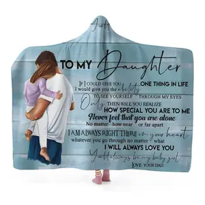 Sıcak satış özelleştirilebilir sıcak rahat peluş kapüşonlu pelerin Wrap giyilebilir yumuşak battaniye hediye baba kızlarına