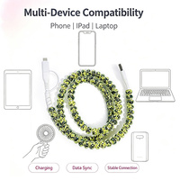 Câble de données USB imprimé floral avec perles, décoratif, multifonctionnel 3 en 1, cordon de charge et synchronisation pour téléphone portable