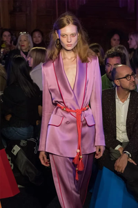 Rose vert veste pantalon femmes costumes ensembles marque de luxe Blazer pantalon femmes costume 2 pièces brillant Satin col châle sans ceinture - Product Image 2