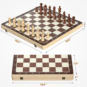 Jeu d'échecs magnétique en bois de haute qualité avec plateau pliant Jouet traditionnel en gros pour jeux de bébé adulte