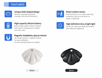 Appliques murales sans fil magnétiques rechargeables en forme de coquille avec détecteur de mouvement et veilleuses LED pour la maison et le bureau