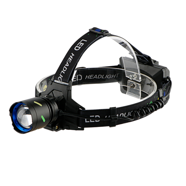 Rechargeable Battery-Powered LED Headlamp with Zoom In/Out Aluminum Body Use Headlight with Night Glow Outdoor Headlamp