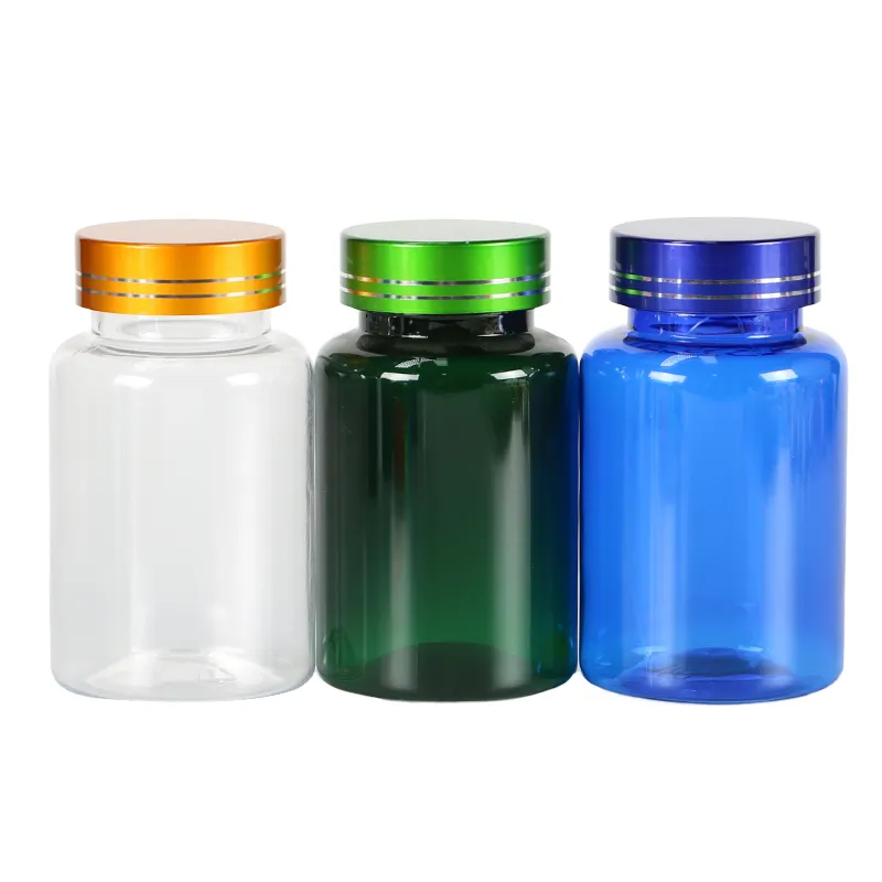 Botol plastik suplemen kemasan farmasi kualitas baik botol kemasan pil kosong dengan tutup logam