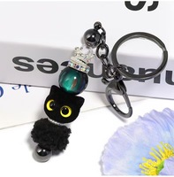 Perles 3D en acrylique épais 19*16mm, motifs chat et hibou, effet peluche souple, rondes, givrées, avec tête de chat effet œil, pour sangle de téléphone, porte-clés, bracelet