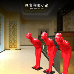 Escultura de Bienvenida de Fibra de Vidrio con Diseño de Lazo Rojo, Figura Artística de Dibujos Animados para Decoración de Entrada de Hotel o Restaurante - Product Image 1