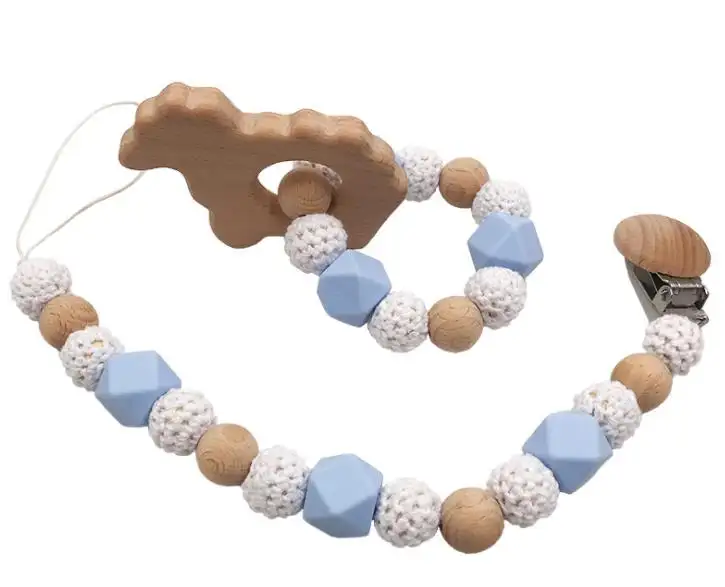 Großhandel Baby Handgemachte Häkeln Schnuller Clip Perlen Holz Tier Beißring Spielzeug