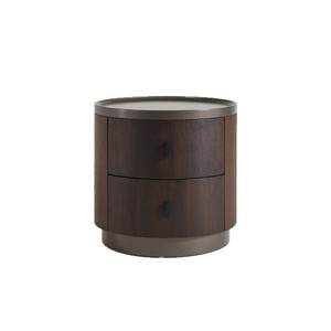 Italian Style Smoked Solid Wood Round Bedside <b>Table</b> Modern <b>Storage</b> Cabinet For Bedroom High <b>End</b> Design - Product Image 5