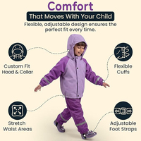 Ensemble de vêtements de pluie imperméables et durables pour enfants, légers, pour la randonnée en plein air, avec veste de pluie et pantalon à bretelles en PU enduit