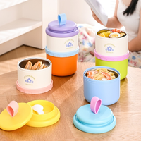 Boîte à lunch isotherme ronde portable à double couche avec couvercle en acier inoxydable 304