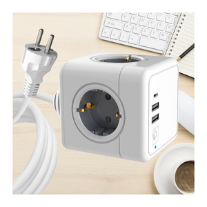 ปลั๊กพ่วง EU Cube 2 ช่อง USB-A 1 ช่อง Type-C ปลั๊กต่อพ่วงแบบโมเดิร์น 16A ปลั๊กติดผนังแบบอุตสาหกรรม พร้อมไฟแสดงสถานะคู่ Dbs - Product Image 1