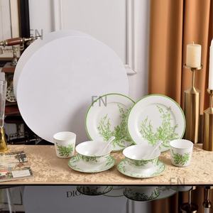 Service de table en céramique de style européen moderne de luxe, 10 pièces, vert muguet, incrustation dorée, kit de tasses en porcelaine - Product Image 5