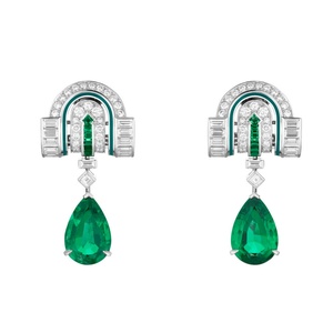 Pendientes de plata 925 chapados en oro para mujer, joyería decorativa Art Déco con forma de gota de agua verde - Product Image 5