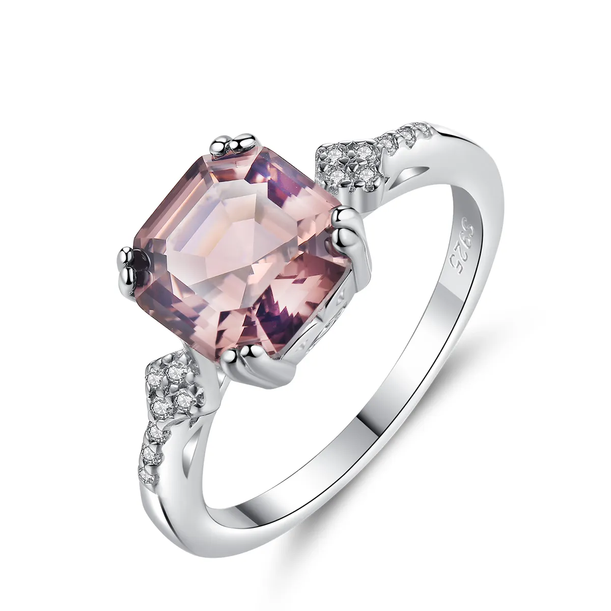 Bague en argent Sterling 925, pierres précieuses naturelles simples, bijoux, en Morganite, CZ, pour femmes