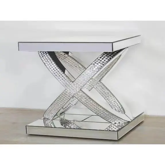 Glitz diamante schiacciato mobili per soggiorno mosaico comodino tavolino quadrato tavolo in vetro argentato con specchio per la decorazione domestica