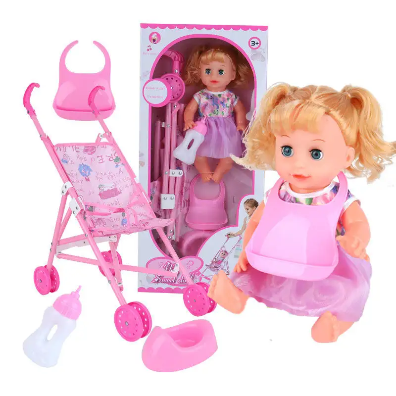 Dalam stok realistis boneka putri berbicara bayi Minum air kencing suara berkedip lifereborn boneka dengan kereta bayi