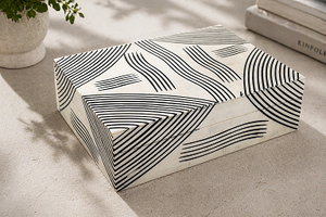 Modern <b>Black</b> & White Abstract Line Decorative Storage Box with Lid and Resin Organizer for Home Décor & Keepsakes at Best Price - Product Image 3