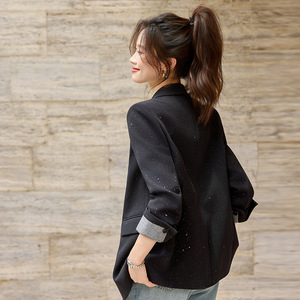 Women's Blazer Off White Solid Color Polyester Fabric Double Breasted Lapel Pocket Spring Autumn Wear - Product Image 2