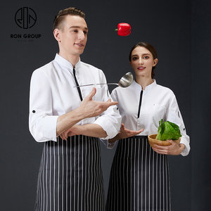 Uniforme de serveur/<span class=keywords><strong>serveuse</strong></span> unisexe à manches longues, respirant, lavable, avec poche, impression personnalisée du logo, pour cuisine, café, vêtements de travail - Product Image 2