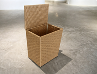 Panier à linge en rotin PE tissé à la main avec couvercle, panier de rangement carré en osier pour vêtements, boîte de rangement pour vêtements pour chambre à coucher et salle de bain