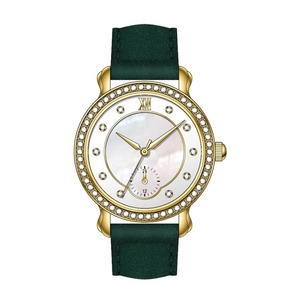 Quartz Coin Watch for Women Iridescent Glass Dial Paved Crystal <b>Case</b> Soft Black Suede Band Mini Subdial Office Wear - Product Image 1