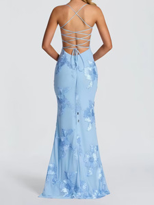 GX-2026 Nuovo <span class=keywords><strong>Abito</strong></span> Lungo con Ricamo Tridimensionale, Schiena Scoperta e <span class=keywords><strong>Spalline</strong></span> <span class=keywords><strong>Incrociate</strong></span>, con Raffinati Ricami Floreali per Eventi Formali - Product Image 2