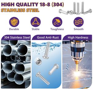 Assortiment de vis métriques en acier inoxydable à tête cylindrique/à panier, à entraînement Phillips, à filetage complet, de qualité antichoc, à bonne compatibilité - Product Image 6