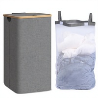 Panier à linge moderne en bambou avec couvercle intérieur amovible et lavable, design pliable, 35L+, rangement de vêtements respectueux de l'environnement