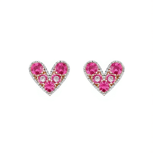 E1909 Orecchini a perno con cuore di diamanti rosa, placcati in oro rosa, gioielli alla moda da donna, idea regalo - Product Image 1