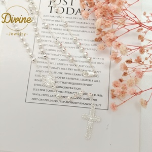 Vente en gros de collier chapelet religieux Offre Spéciale vierge <span class=keywords><strong>marie</strong></span> collier chapelet en laiton blanc argent - Product Image 6