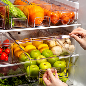 Kitchen Plastic Pull Out Storage Box Transparent Drawer Fridge Food Organizer With Handle