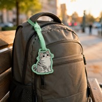 Étiquette de bagage en PVC chat gris tigré, porte-carte d'identité de voyage en caoutchouc souple motif dessin animé Kawaii, personnalisable pour valise, vente en gros