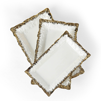 Assiette de mariage rectangulaire en porcelaine blanche moderne assiette en céramique de luxe sertie d'un bord doré