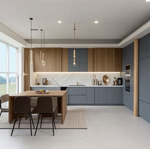 Projet de villas africaines, armoire de cuisine en MDF en forme de L, couleur bois semi-brillante de qualité supérieure, avec évier et robinet - Product Image 4