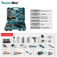 Kit d'outils électriques professionnels MulinSen 21V, perceuse sans fil pour le travail du bois, boîte à outils avec scie, marteau, clé à molette