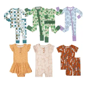 Venta caliente Ropa de bebé Pijamas acanalados Ropa de dormir Niño y Niña Conjunto de pijamas de bebé Vestido de bambú Mamelucos de bebé