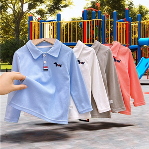 Polo décontracté à manches longues 100 % coton pour enfants, motif dessin animé brodé, haut d'été pour garçons, filles et bébés, sous-vêtement, vente en gros - Product Image 2
