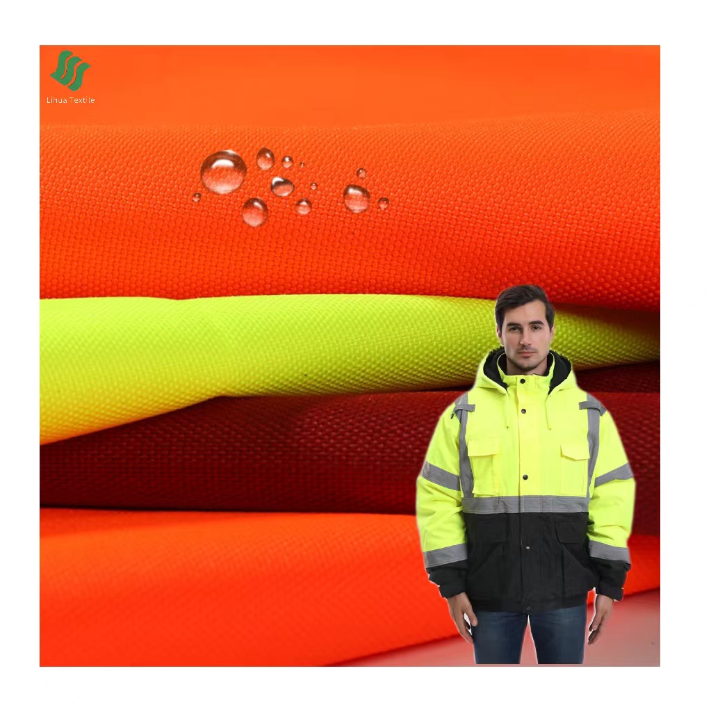 Recycled EN471 Fluorescent High Visibility 300D PU Coated Oxford Waterproof Polyester Fabric for Workwear
