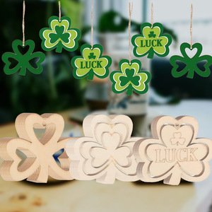 30pcs Unfinished Wooden Tag Gift Ornaments St. Patrick's Day Hollow <strong>Shamrock</strong> Hanging Ornaments - Product Image 3