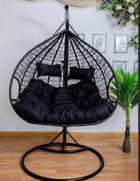 Fauteuils suspendus en osier pour jardin extérieur, chaises longues avec support et coussin résistant aux UV, siège pliable en forme de panier
