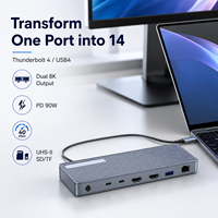 Base Thunderbolt 4 14 en 1, 40 Gbps, 90 W PD, Doble 8K+60Hz, Ethernet 2.5G, Carcasa de Aluminio, en Stock
