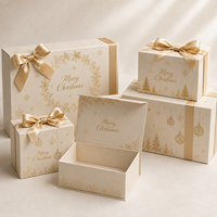 Boîte cadeau magnétique de Noël, boîte pliante de luxe personnalisée en or métallisé, format A4 avec fente pour carte, pour cadeau de fête, vente en gros