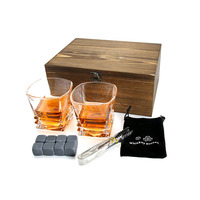 Ensemble de verres en pierre de refroidissement pour whisky en bois de quantité minimale de commande bas accessoires de Cocktail de bar avec support à glaçons pour whisky en granit boîte-cadeau incluse