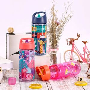 Nouvelle gourde pour enfants de 14 oz, design mignon, sans BPA, en plastique PP écologique, compatible lave-vaisselle, unisexe, avec paille rabattable - Product Image 1
