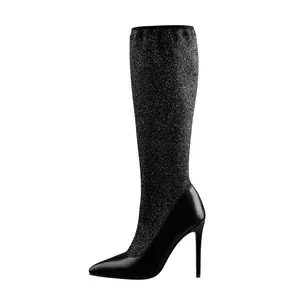 暖かい靴のためのヨーロッパのファッション女性セクシーな黒の長い靴下