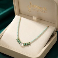 Collar de Cuentas Largas de Aventurina Verde Natural y Amazonita JinSpark, Chapado en Oro de 18K, Estilo Bohemio