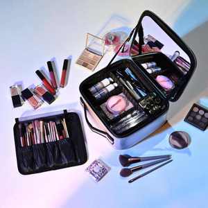 Boîte de maquillage laser holographique personnalisée de 25cm en PU, organisateur de maquillage étanche avec miroir intérieur, étuis à cosmétiques de voyage avec poignée - Product Image 4